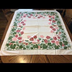 Vintage cotton tablecloth with geraniums